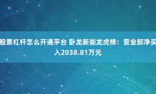 股票杠杆怎么开通平台 卧龙新能龙虎榜：营业部净买入2038.81万元